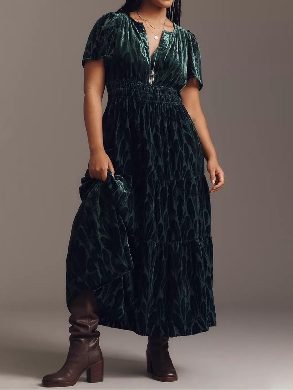 Anthropologie Somerset Velvet Maxi Dress Size 2X in Turquoise